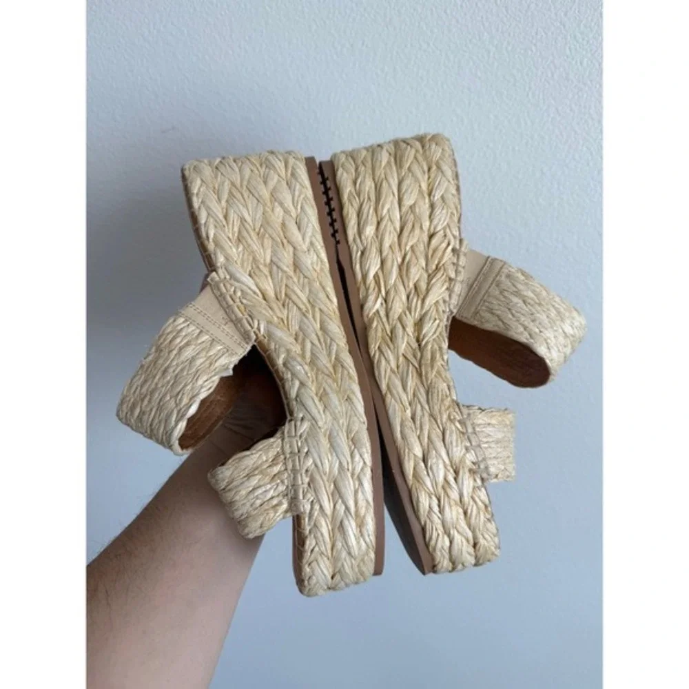 Splendid Raffia Wedge Sandal 8.5 Tan Boho Platform Slides Espadrille Cottagecore